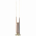 Pool Cue Holder in Brown Leather & Antique Brass Accents Finish